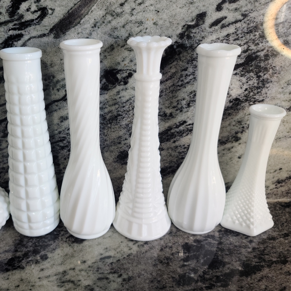 Mystery Vintage Milk Glass Vases Set of 6